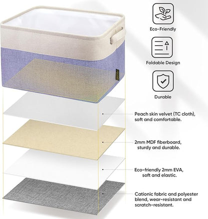 BALEINE 4 Pack Fabric Closet Storage Bins for Shelves, Linen Closet Organizers and Storage, Decorative Baskets for Organizing, Shelf, Clothes, Home, Office (Lavender, 12"x8"x8")