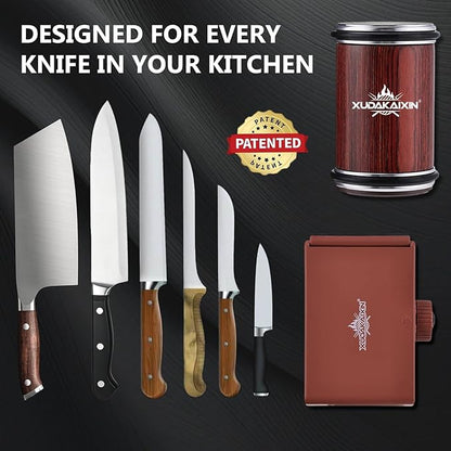 The Innovative Knife Sharpener - Patented Multi-Angle Premium Rolling Knife Sharpener with Extra Replacement Head for Chef's, Fruit, and All Steel Knives (Colorful Wood) - Image 5