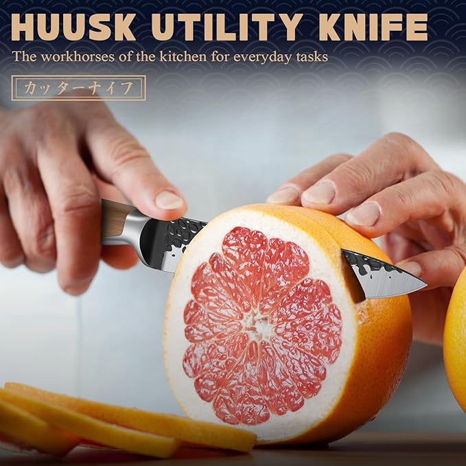 Huusk Kitchen Utility Knife 5.5" Paring Knife Ultra Sharp High Carbon Steel Tomato Knives Japan Chef Knife Multipurpose Kitchen Knife for Fruit and Vegetable with Premium Present Box - Image 2
