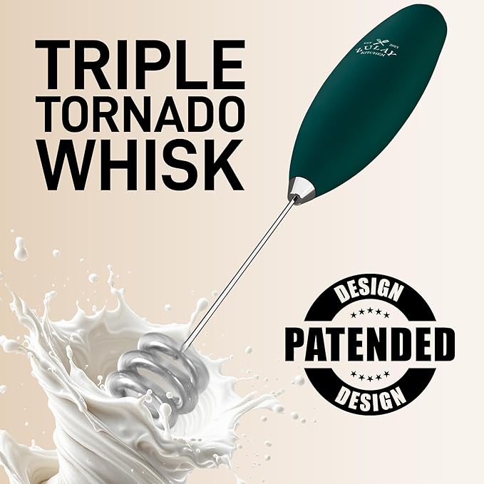 Zulay Kitchen Patented Tornado Triple Whisk Milk Frother with 4 Duracell Batteries – Handheld Foam Maker for Coffee, Lattes, Matcha & Hot Chocolate – Rich, Creamy Froth in Seconds - Dark Green - Image 6