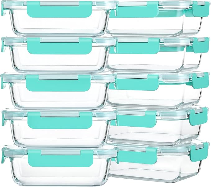 M MCIRCO 10-Pack 22 Oz Glass Meal Prep Containers with Lids - Microwave, Oven, Freezer & Dishwasher Safe - Green by MMCIRCO
