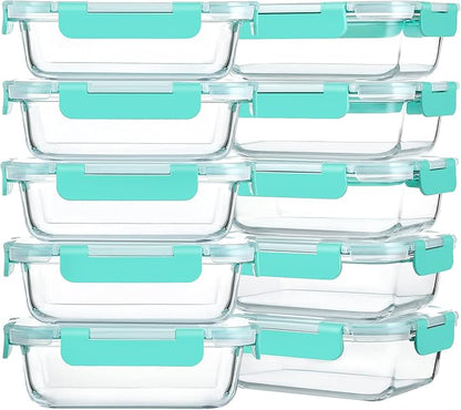 M MCIRCO 10-Pack 22 Oz Glass Meal Prep Containers with Lids - Microwave, Oven, Freezer & Dishwasher Safe - Green by MMCIRCO