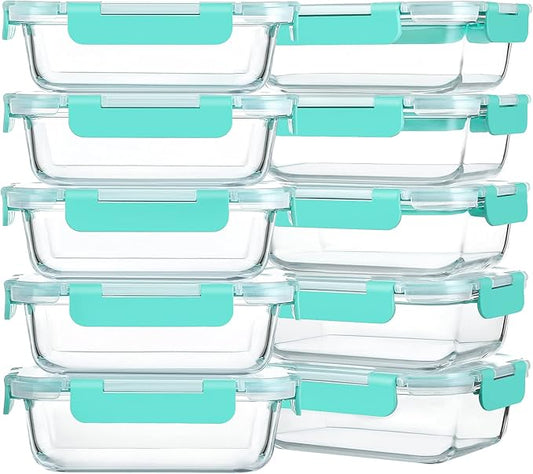 M MCIRCO 10-Pack 22 Oz Glass Meal Prep Containers with Lids - Microwave, Oven, Freezer & Dishwasher Safe - Green by MMCIRCO