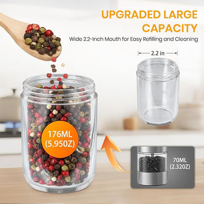 Rechargeable Gravity Electric Salt Grinder Set with Variable Grinding Speed, External Adjustable Coarseness,Charging Base and White LED Light,Stainless Steel - Image 6