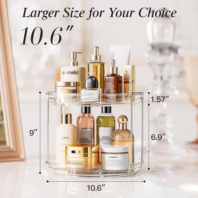 LAMU 4 Pack 10.6'' 2-Tier Lazy Susan Turntable Organizer Rotating Spice Rack Organization for Cabinet, Kitchen, Pantry, Countertop, Bathroom, Vanity, Makeup Organizer, Clear - Image 5
