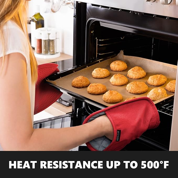 2-Pack Silicone Pot Holders for Kitchen Heat Resistant up to 500°F, Non-Slip Large Hot Pads with Pocket, Quilted Liner Trivets for Countertops Hot Pots and Pans (Red) - Image 2