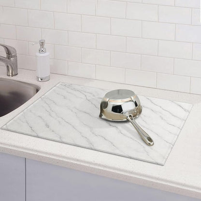 Marble White Dish Drying Mats for Kitchen Counter, Large 18"x24" Dish Mats for Drying Dishes, Microfiber Absorbent Dish Drying Pad Rack Mat Kitchen Decor Reusable Washable