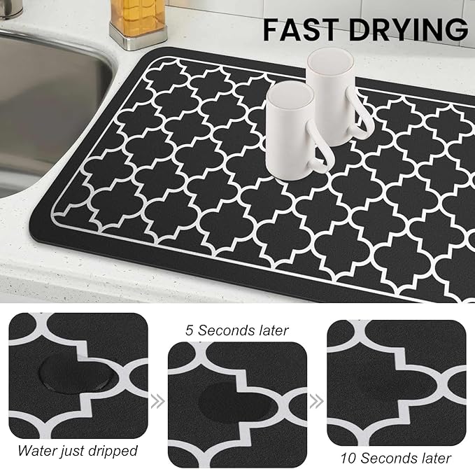WISELIFE Dish Drying Mat Super Absorbent Drying Mat Large Dish Drying Mats for Kitchen Counter Easy Clean Dish Mat Kitchen Drying Mat18"x 36" Stylish Black - Image 4
