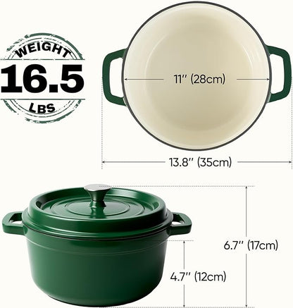 6.5 Quart Dutch Oven Pot with Lid, Non Stick Enameled Cast Iron Dutch Oven for Bread Baking, Heavy-Duty, Oven Safe Ceramic Cookware Up to 500°F for Baking, Braising, Stews, Roasting, Green - Image 4