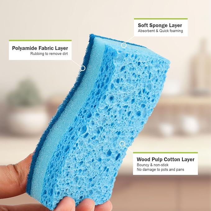 AIDEA Sponges Kitchen, Non-Scratch Scrub Sponge, 12Count, Sponges for Non-Stick Cookware, Kitchen Sponge for Dishes, Cleans Fast Without Scratching, Cleaning Power for Kitchen, Bathroom, Household - Image 3