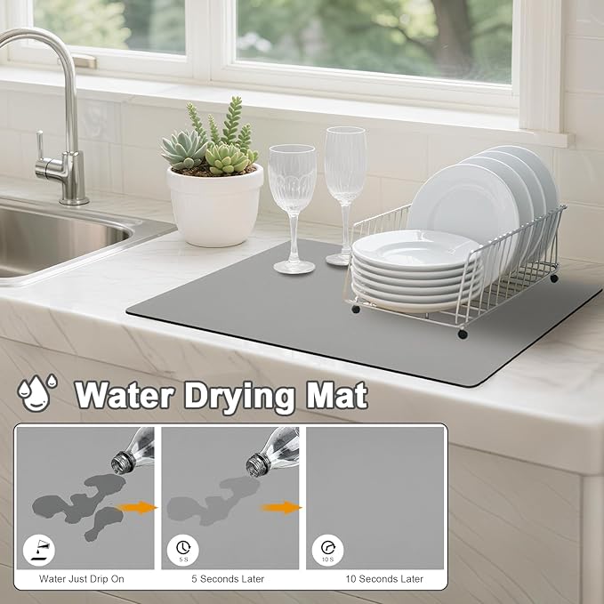 Dish Drying Mats for Kitchen Counter, Waterproof Coffee Mat for Countertop, Under Sink Mats, Coffee Bar Mat Accessories