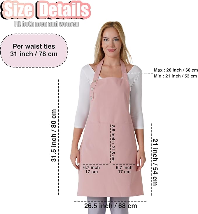 TOSHE Kitchen Apron Waterdrop Resistant Cotton Apron with adjustable Aprons for Women with Pockets 10 Color option Cooking Powder Pink Apron (Powder Pink) - Image 5