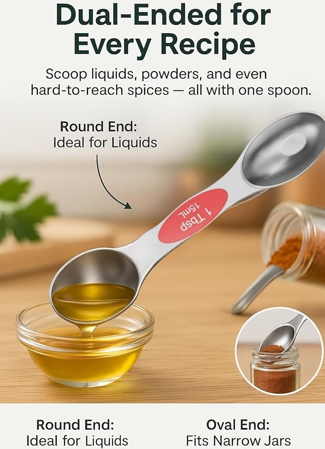 Magnetic Measuring Spoons Set Of 8, Heavy Duty 304 Stainless Steel Metal, Fits in Most Kitchen Spice Jars for Baking & Cooking, BPA Free,Measuring Dry & Liquid Ingredients Rainbow) - Image 2