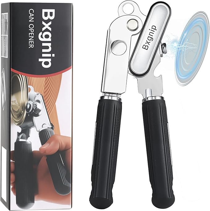 Can Opener Manual with Magnet,Soft Grip Rubber Handle Sharp Blade Smooth Edge,Effortless knob,Heavy Duty Can Opener with Multifunctional Bottle Opener by Bxgnip