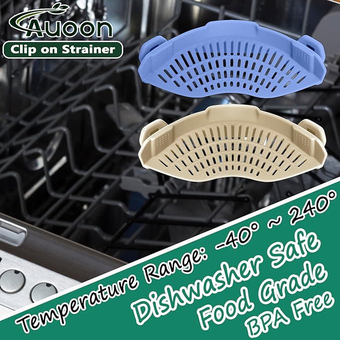 AUOON Clip on Strainer for Pots and Pans - Silicone Food Strainer for Draining Pasta, Spaghetti, Noodles, Fruits, Vegetables, Grease, Ground Beef (Blue Velvet) - Image 2