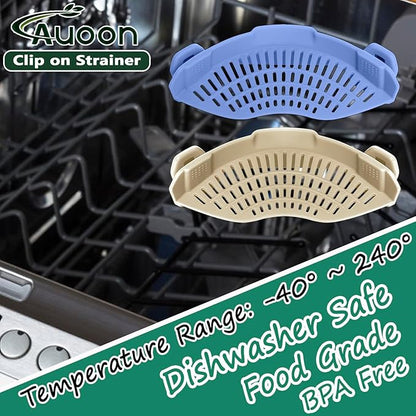 AUOON Clip on Strainer for Pots and Pans - Silicone Food Strainer for Draining Pasta, Spaghetti, Noodles, Fruits, Vegetables, Grease, Ground Beef (Blue Velvet) - Image 2