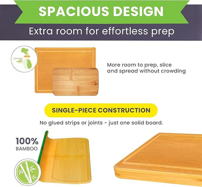 Bamboo Cutting Board – 15 Inch Wood Cutting Boards for Kitchen with Glue-Free Surface™ & Juice Groove – Non-Toxic, FSC-Certified, Durable Wooden Chopping Board - Rectangle - Image 3