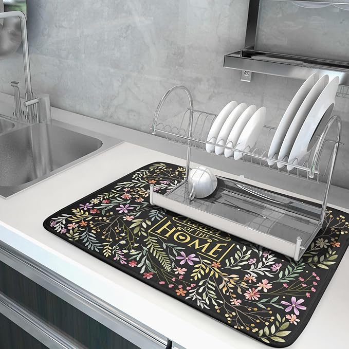 Vintage Microfiber Dish Drying Mat Wildflowers Leaves Absorbent Dry Mat for Kitchen Counter Decor - Image 5