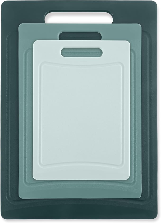 COOK WITH COLOR Non-Slip Cutting Board Set – Kitchen Essentials with Easy Grip Handle for Meat, Veggies, and Fruits, 3 Cutting Boards, Teal - Image 7