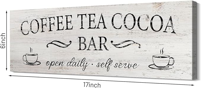 Coffee Tea Cocoa Bar Sign Decor Farmhouse Wall Plaque with Wood Grain Retro Cafe Canvas Prints for Bar Decor Open Daily Self Serve Kitchen Cafe Pub Nook Decoration Accessories 6"x17" - Image 2