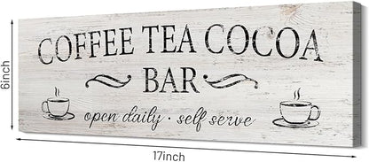 Coffee Tea Cocoa Bar Sign Decor Farmhouse Wall Plaque with Wood Grain Retro Cafe Canvas Prints for Bar Decor Open Daily Self Serve Kitchen Cafe Pub Nook Decoration Accessories 6"x17" - Image 2