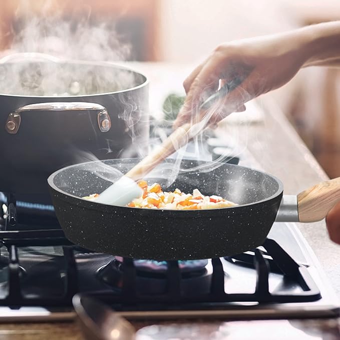 MAISON ARTS 17 Piece Pots and Pans Set Non Stick, Kitchen Cookware Sets with Nonstick Granite Stone Coating, Suitable for Induction Cooktops, Grey - Image 4