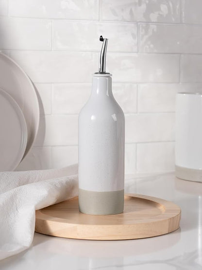 famiware Milkyway 16oz Ceramic Olive Oil Dispenser Bottle, 1 Piece Oil Dispenser for Kitchen with Stainless Steel Pourers, Suitable for Storage Vinegar, Soy Sauce, Coffee Syrup, Liquids, Light Gray