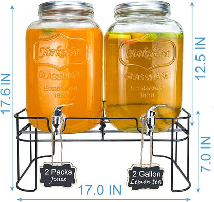 2 Gallon Larger Glass Drink Dispenser for Parties, 2 Packs Juice Lemonade Ice Tea Water Dispenser with Stand, HENABLE Beverage Dispensers with Spigot for BBQ, Picnic, Party - Image 3