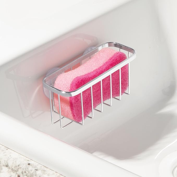 iDesign Stainless Steel Suction Sponge Holder, Kitchen Sink Sponge Caddy Organizer, 2-Pack, Polished - Image 5