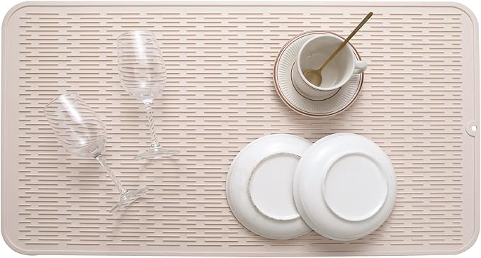 MicoYang Silicone Dish Drying Mat for Multiple Usage,Easy clean,Eco-friendly,Heat-resistant Silicone Mat for Kitchen Counter or Sink,Refrigerator or Drawer Liner Tapioca 4XL 32 inches x 18 inches - Image 5