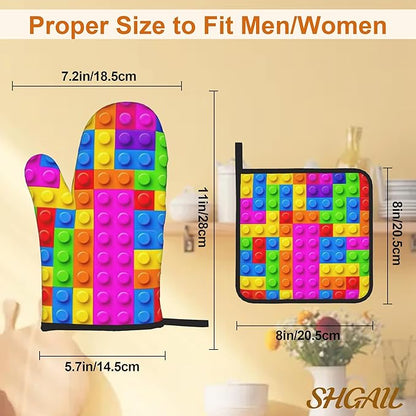 Autism Jigsaw Puzzle Oven Mitts & Potholder Set of 4 - Heat Resistant Kitchen Gloves Hot Pads for Baking, Cooking, Gifts for Women