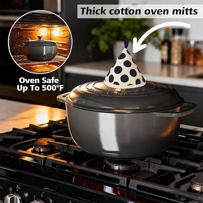 Enameled Cast Iron Dutch Oven - Umite Chef 6QT Pot with Lid & Cotton Potholders - Dual Handles -Versatile Heavy Duty Cookware for Bread Baking，Braising, Stews, Roasting（Grey） - Image 7