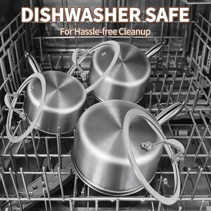 EWFEN 3 Ply Stainless Steel Sauce Pan Set with Lids, 1 & 2 Quart Multipurpose Cooking Pot, Stay-Cool Handle, Induction Oven Dishwasher Safe, 1QT & 2QT - Image 9
