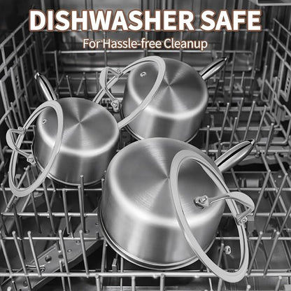 EWFEN 3 Ply Stainless Steel Saucepan with Lid, 2 Quart Multipurpose Cooking Pot, Stay-Cool Handle, Induction Oven Dishwasher Safe, 2 QT - Image 9