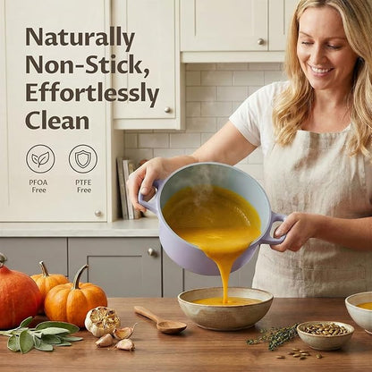 BEZIA 5.7 Quart Nonstick Ceramic Stock Pot with Lid for Family Cooking, Induction Cooking Pot with Smart-Vent Braising, Easy Cleanup, Perfect for Side Dishes, Daily Meals & Camping