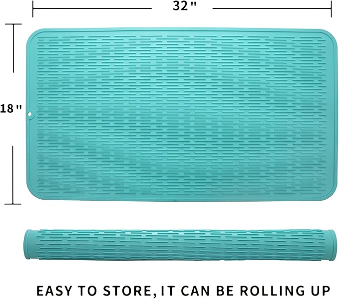MicoYang Silicone Dish Drying Mat for Multiple Usage,Easy clean,Eco-friendly,Heat-resistant Silicone Mat for Kitchen Counter or Sink,Refrigerator or Drawer Liner Mint 4XL 32 inches x 18 inches - Image 2
