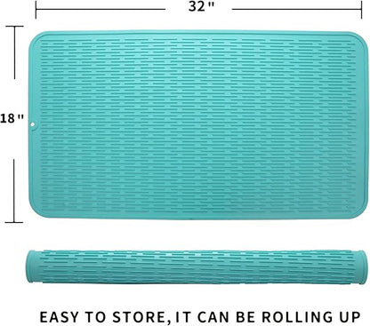 MicoYang Silicone Dish Drying Mat for Multiple Usage,Easy clean,Eco-friendly,Heat-resistant Silicone Mat for Kitchen Counter or Sink,Refrigerator or Drawer Liner Mint 4XL 32 inches x 18 inches - Image 2