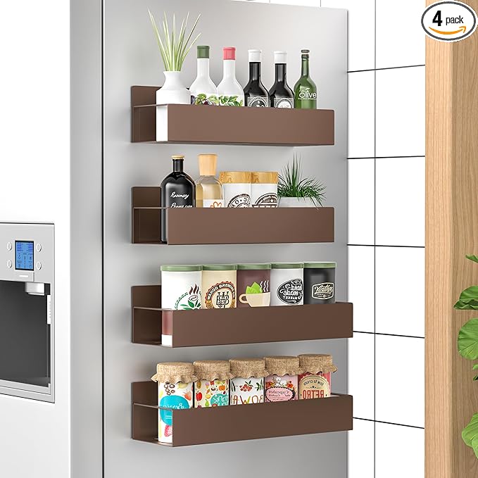HuggieGems 4 Pack Magnetic Spice Storage Rack Organizer for Refrigerator and Oven, Bronze Fridge Organizers and Storage by HuggieGems