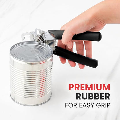Zulay Kitchen Heavy Duty Stainless Steel Manual Can Opener – Ergonomic Soft Grip Handles, Smooth Edge Cutting Wheel & Large Built In Bottle Opener – Easy Turn Knob for Effortless Use - Black - Image 8