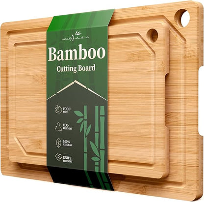 Kitsure Bamboo Cutting Board Set - Multi-Sizes Wooden Cutting Boards for Kitchen, Convenient Kitchen Essentials with Deep Juice Grooves, Cutting Board for Chopping & Serving, 2 Pack, Natural by Kitsure