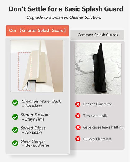 Kitchen Sink Splash Guard 30" 18" 23" Self-Draining Silicone Water Guard with High Splash Wall & Strong Suction Cups for Faucet, Countertop & Sink Edge, Keeps Sinks Dry, Dishwasher Safe,Cream