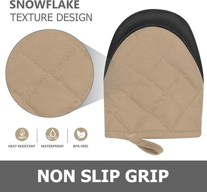 1 Pair Short Oven Mitts - Silicone Kitchen Oven Gloves High Heat Resistant 500℉, Mini Oven Mits with Non-Slip Grip Surfaces and Hanging Loop for BBQ, Baking, Cooking and Grilling (Coffee) - Image 5
