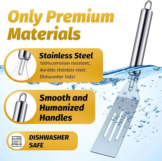 Patelai 5 Pack Mini Spatula, Small Stainless Steel Serving Spatula for Brownies, Cookies, Eggs and Pancakes, Solid Blade, Offset Handle, Dishwasher Safe Kitchen Turner (Slotted,Stainless Steel Handle)