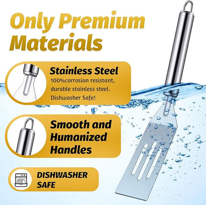 Patelai 5 Pack Mini Spatula, Small Stainless Steel Serving Spatula for Brownies, Cookies, Eggs and Pancakes, Solid Blade, Offset Handle, Dishwasher Safe Kitchen Turner (Slotted,Stainless Steel Handle)