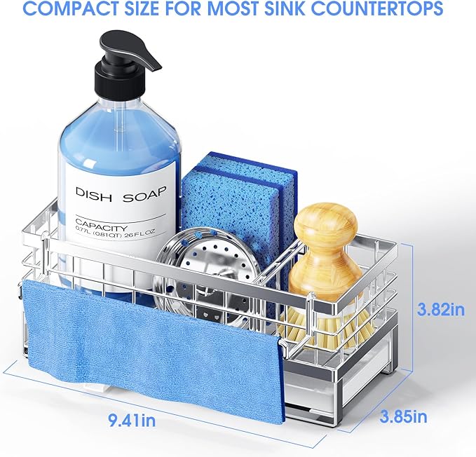 Kitchen Sink Sponge Holder - Self-Draining, Detachable Dish Cloth Holder, Rustproof Kitchen Countertop Organizer (Stainless Steel) - Image 2