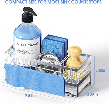 Kitchen Sink Sponge Holder - Self-Draining, Detachable Dish Cloth Holder, Rustproof Kitchen Countertop Organizer (Stainless Steel) - Image 2