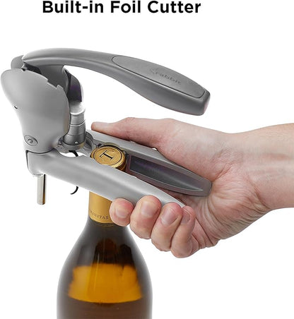 Rabbit Lever Corkscrew Wine Opener with Built-In Foil Cutter – Easy-to-Use Manual Wine Bottle Opener for All Cork Types, Ergonomic Design for Effortless Uncorking