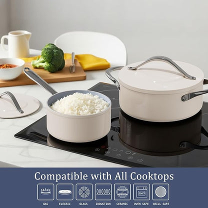 CookinCraze Stock Pot 4.5qt Dutch Oven with Lid (9.5"x 4") Nonstick Ceramic Coated Non-Toxic PFAS-Free Even Heat Distribution for Braising, Baking Bread & Soups, Compatible for All Cooktops(Induction/Gas/Electric) Oven Safe to 500°F (Caribbean Blue)