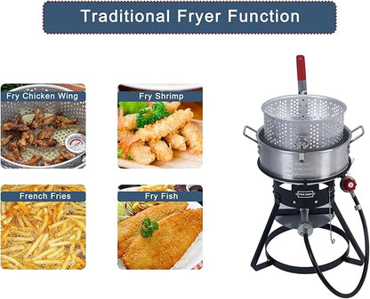 Fire Riot 10QT Outdoor Fish Fryer Kit – Heavy-Duty Aluminum Pot, 6.7QT Basket, Propane Deep Fryer with 0-10 PSI Regulator & Steel Frame – Ideal for Seafood & More