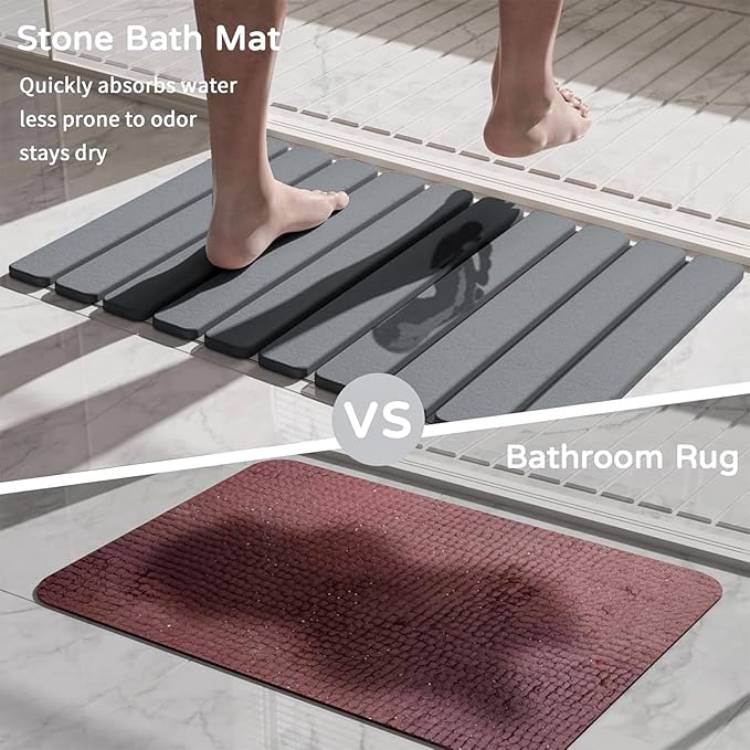 Foldable Stone Bath Mat, Quick Dry Stone Drying Mats for Bathroom, Super Absorbent Bath Mat, Non Slip, Large Diatomaceous Earth Dish Drying Mats for Kitchen Counter 23.5 x 15.4in, Dark Gray - Image 6